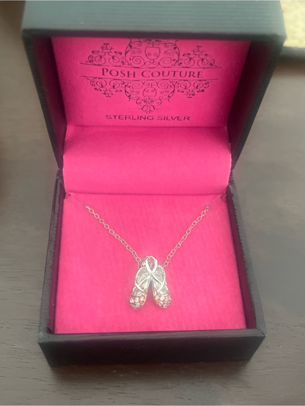 Posh Couture Silver Necklace with Pink Ballet Slippers Charm
